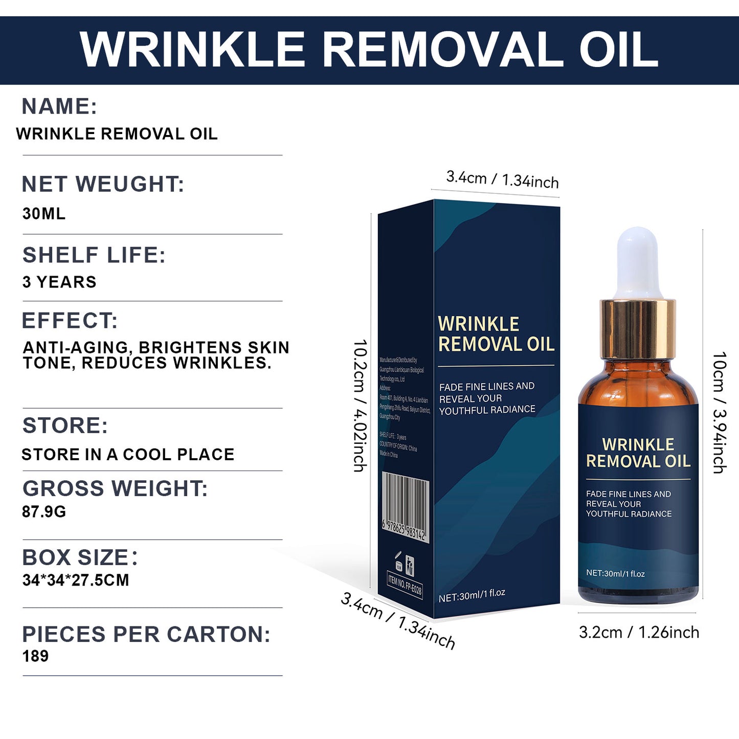 OEM ODM 30ML Radiant Anti-aging Wrinkle Removal Oil