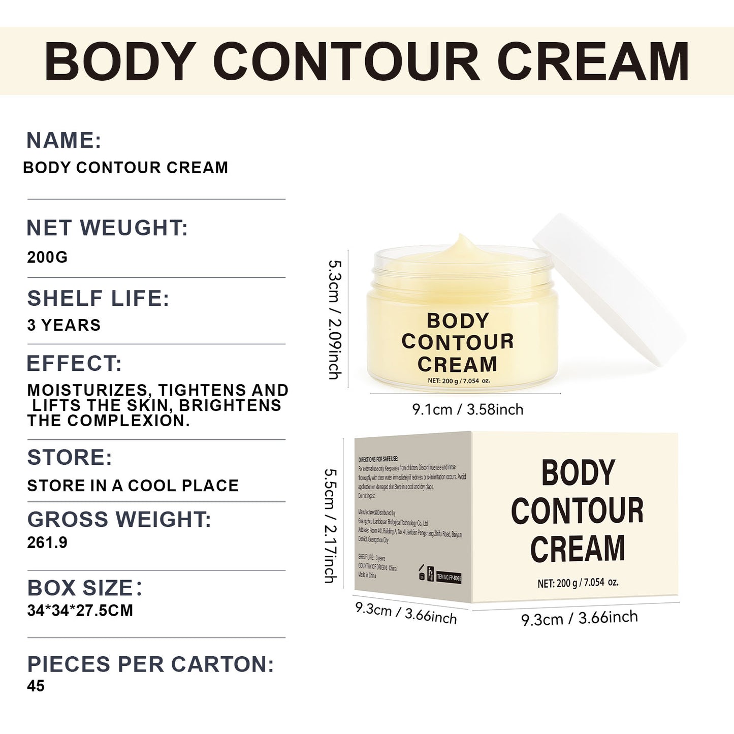 OEM ODM 200g Firming Lifting Rejuvenating Body Contour Cream