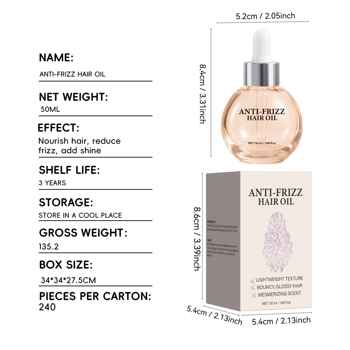 Private Label 50ML Smoothing Glossy Anti-Frizz Hair Oil