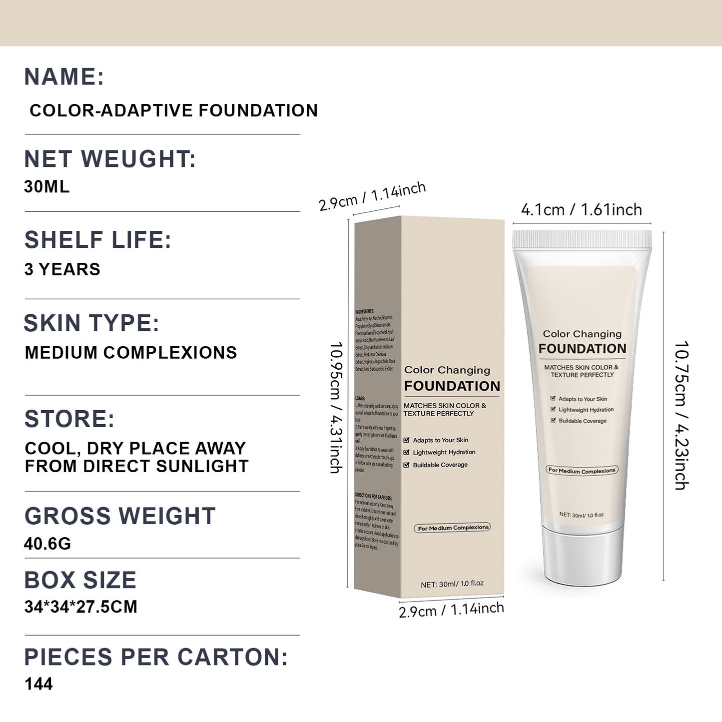 product detailed information For Custom Logo 30ML Flawless Finish Color Changing Sunscreen Foundation