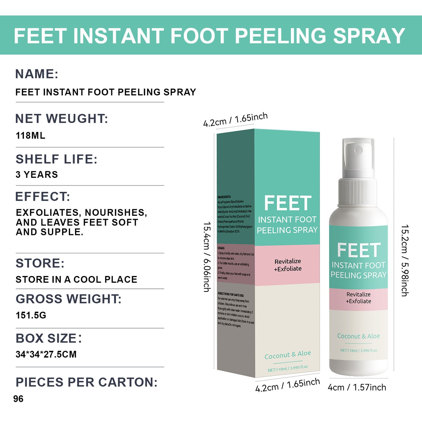 OEM ODM 118ML Soften Tender Lightening Instant Foot Peeling Spray