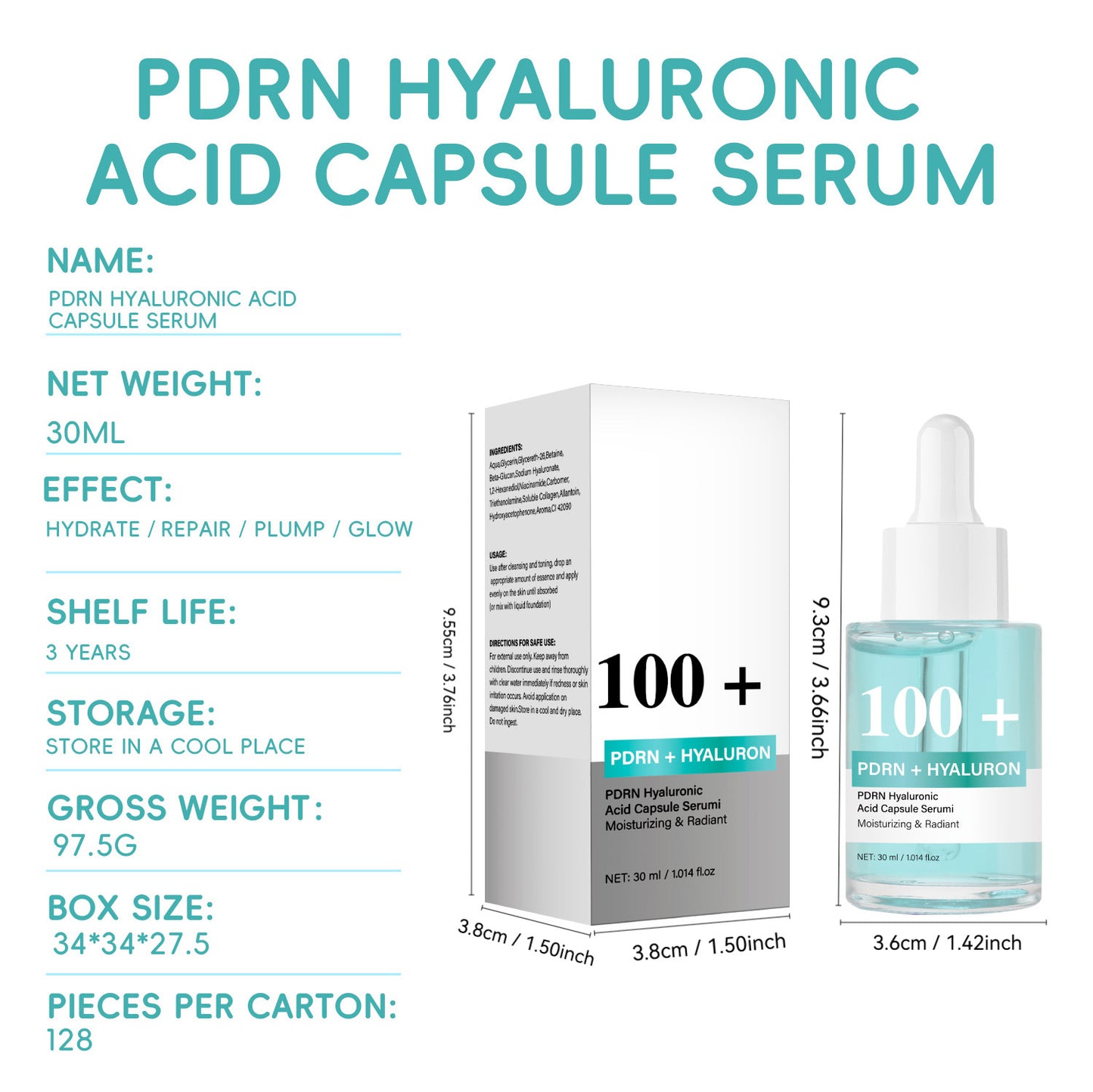 Custom Logo 30ML Hydrating Glowing PDRN Hyaluronic Acid Capsule Serum