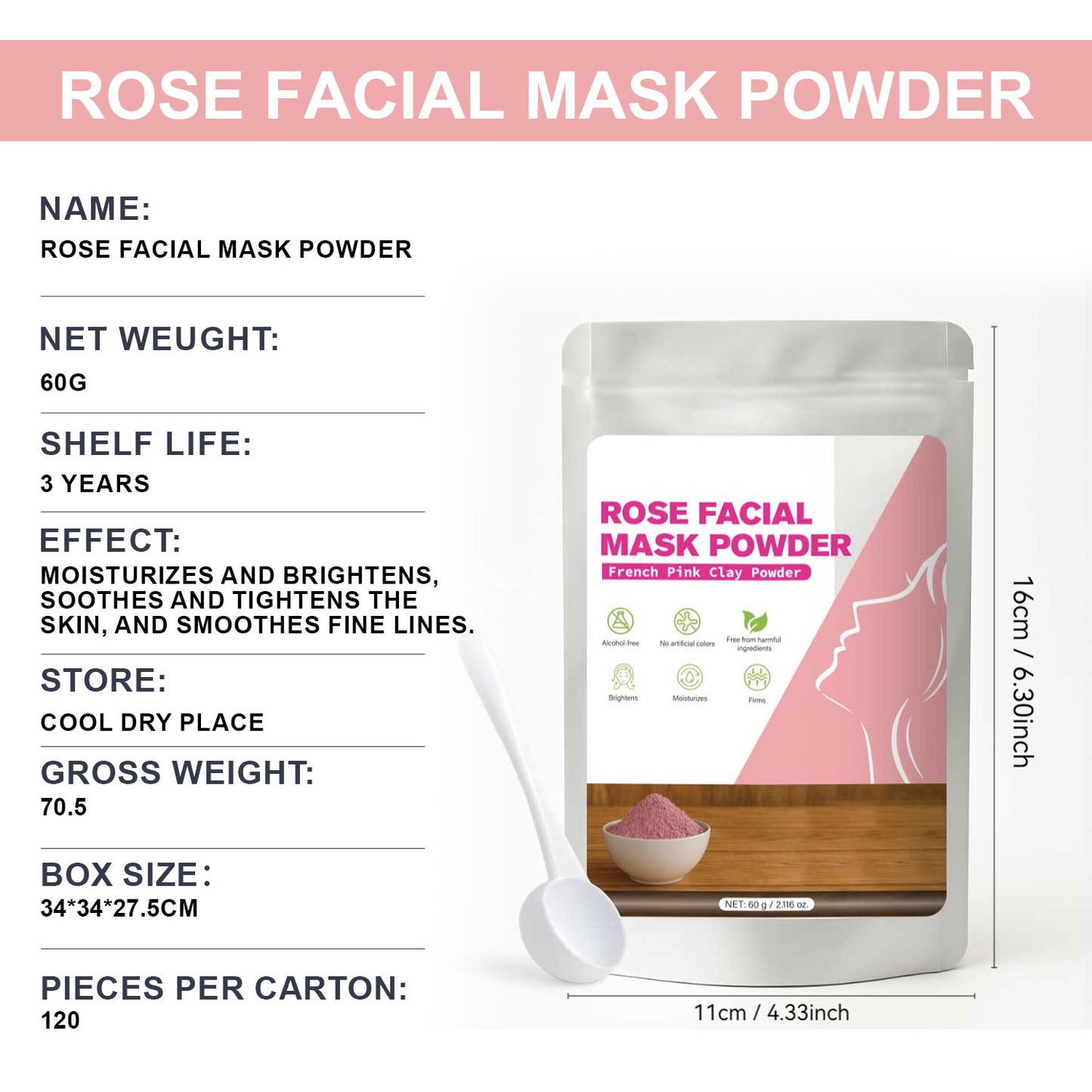 Cosmetics Factory 60g Brightening Hydrating Rose Facial Mask Powder