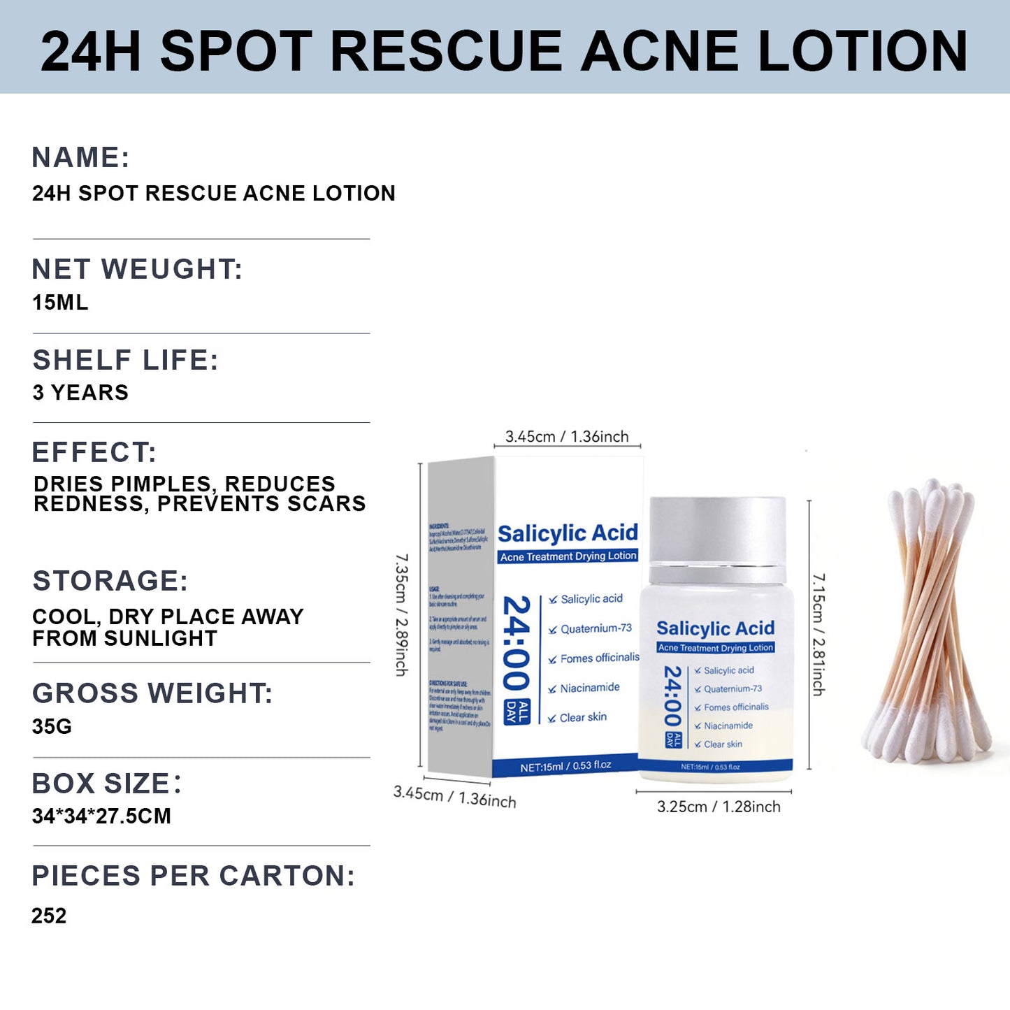 OEM 15ML Salicylic Acid Sulfur Niacinamide 24H Spot Rescue Acne Lotion