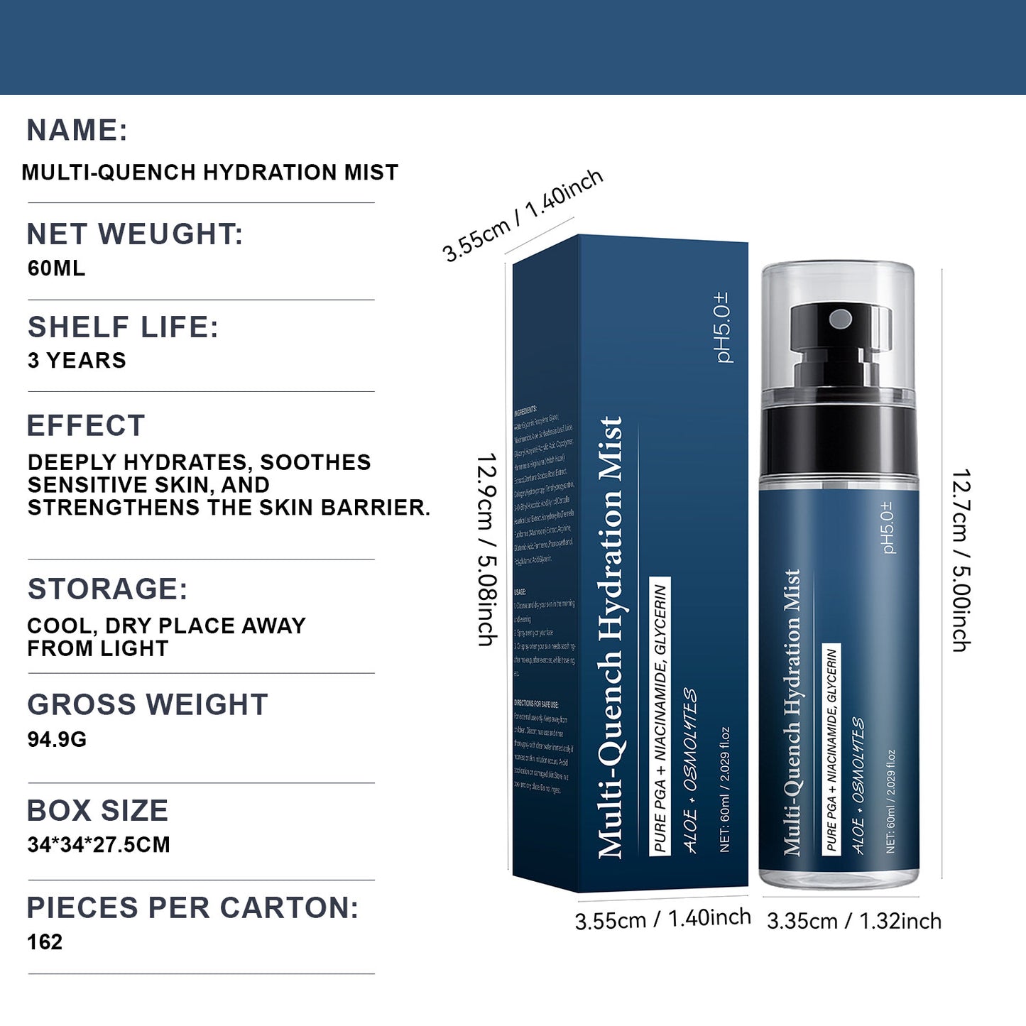 OEM ODM 60ML Brightening Multi-Quench Face Hydration Mist Spray