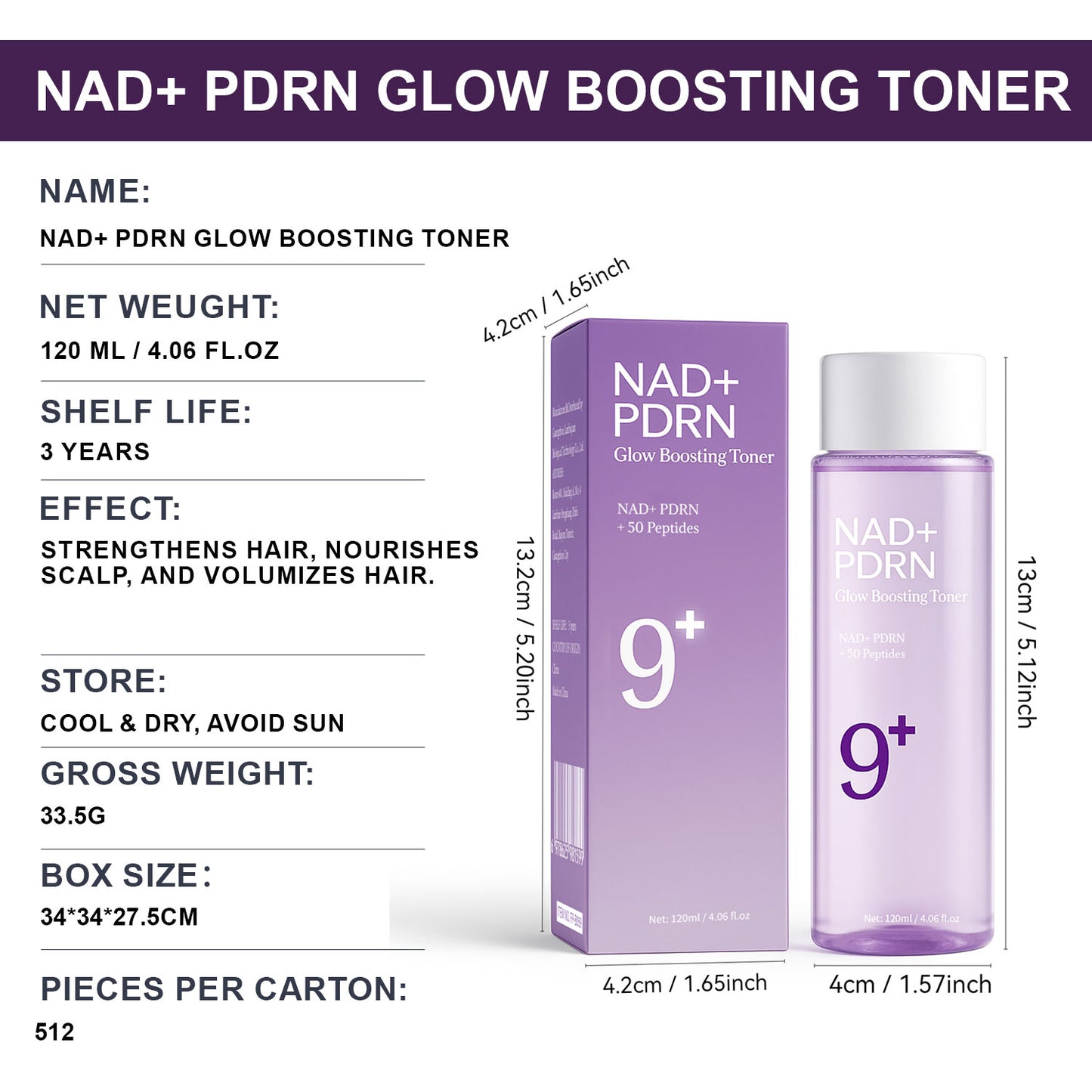 OEM ODM 120ML Dark Spots Removal NAD PDRN Glow Boosting Face Toner