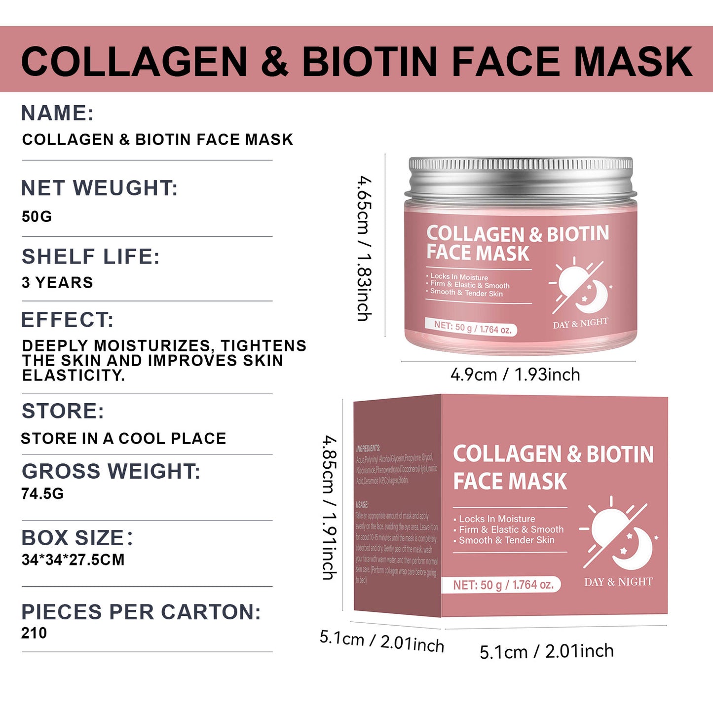 Private Label 50g Rejuvenating Collagen Biotin Face Peeling Mask