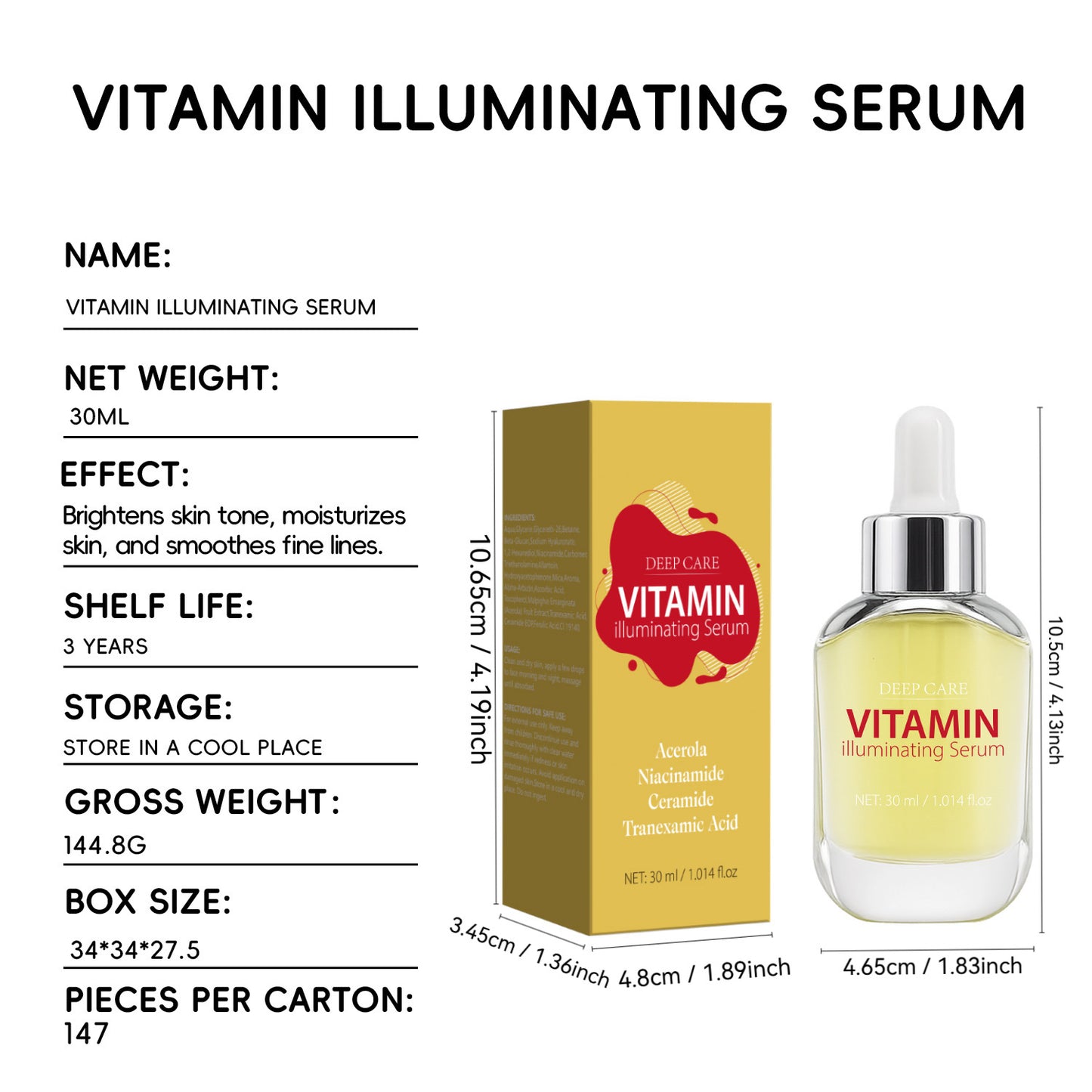 OEM ODM 30ML Dark Spots Removal Brightening Vitamin C Serum