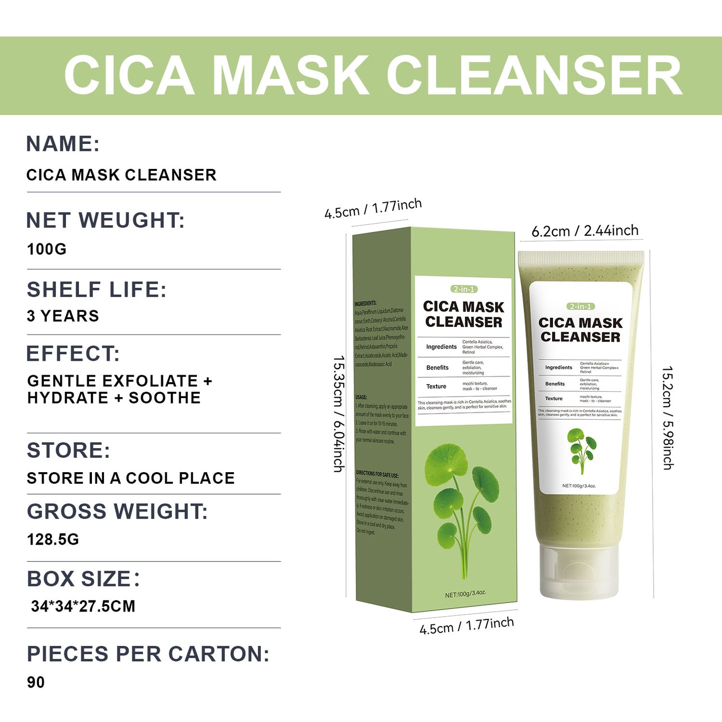 OEM ODM 100g Exfoliating Soothing CICA Cleansing Moisture Mask