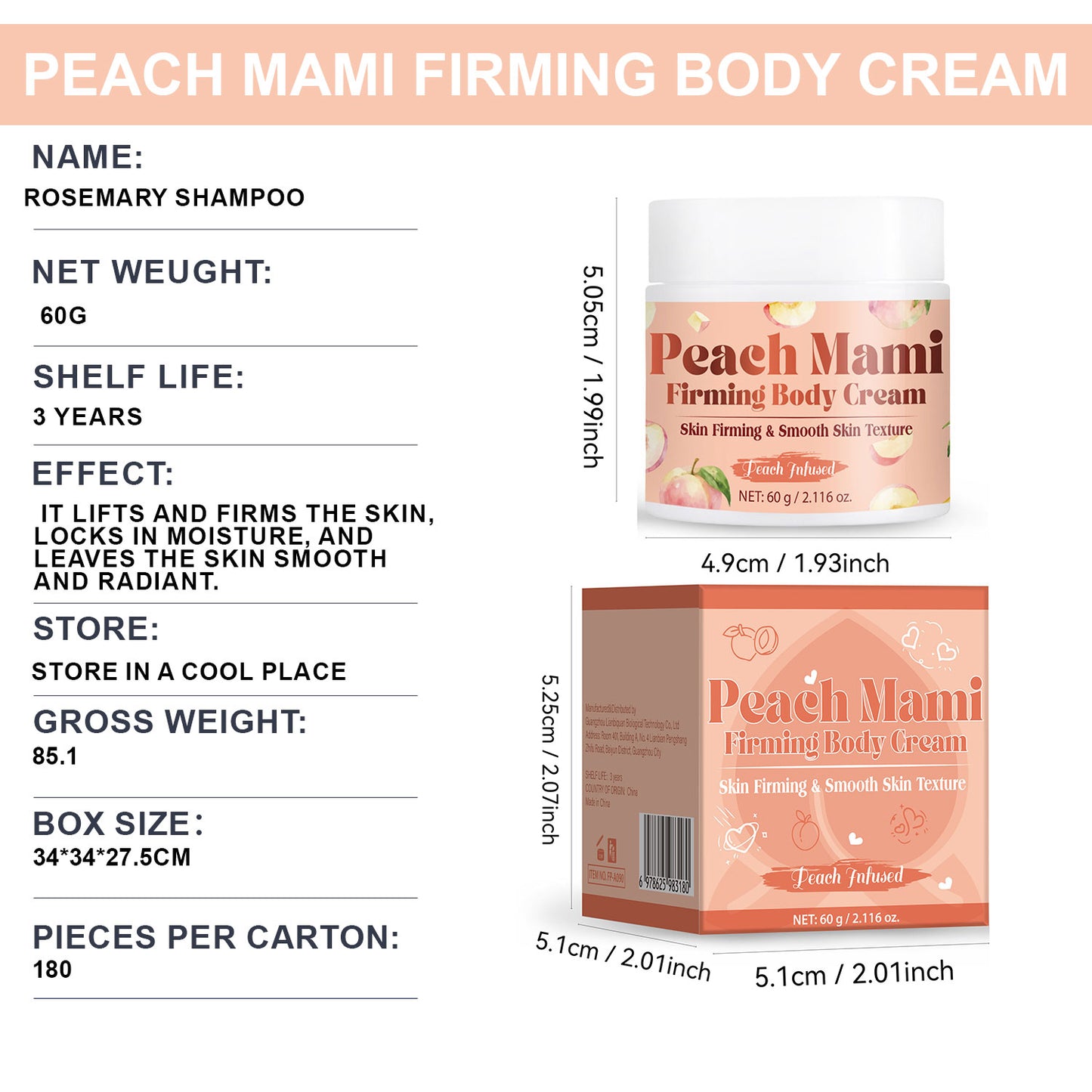 OEM ODM 60g Firming Moisturizing Peach Mami Body Lotion