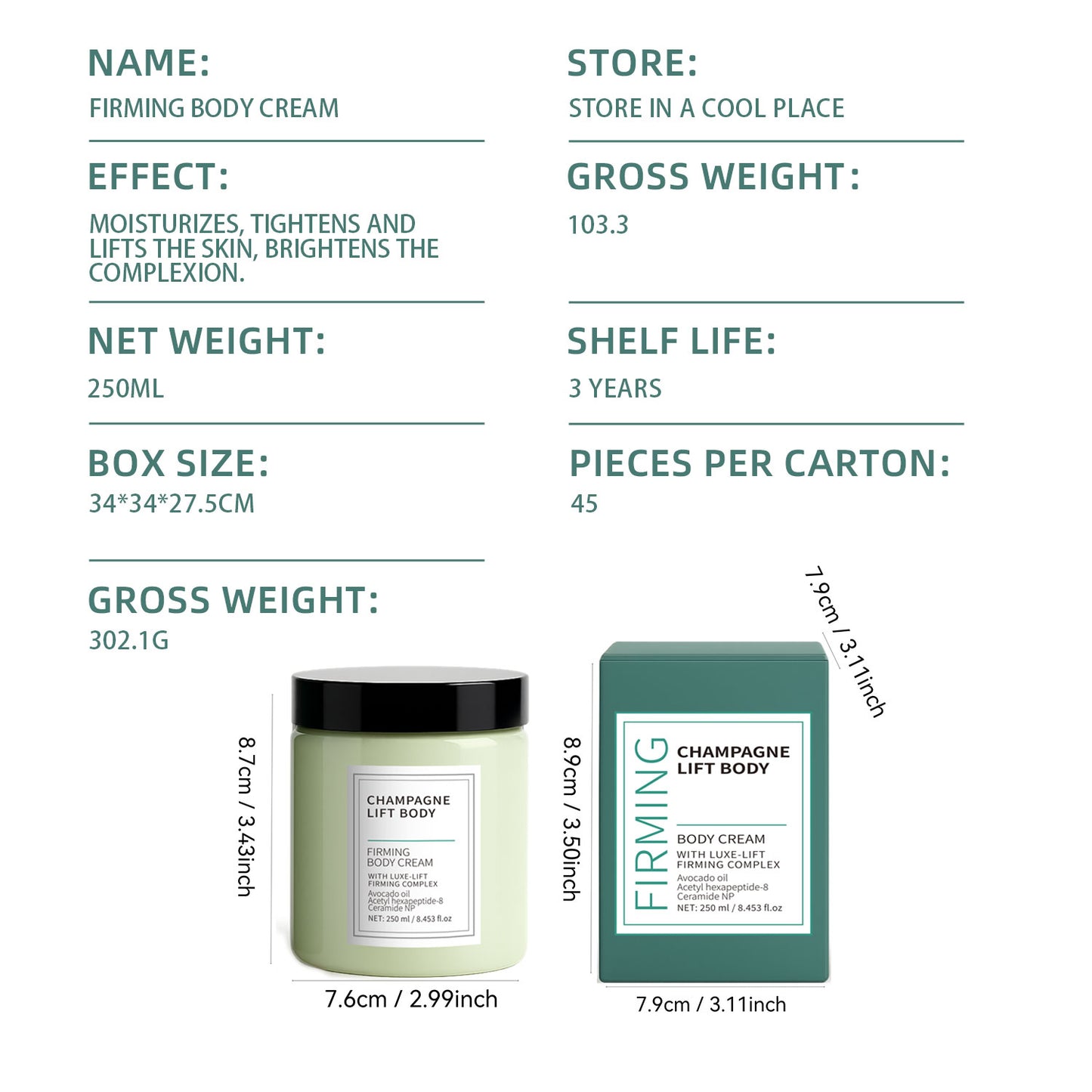 Cosmetics Supply Chain 250ML Anti-aging Anti-Wrinkle Collagen Ceramide Body Cream