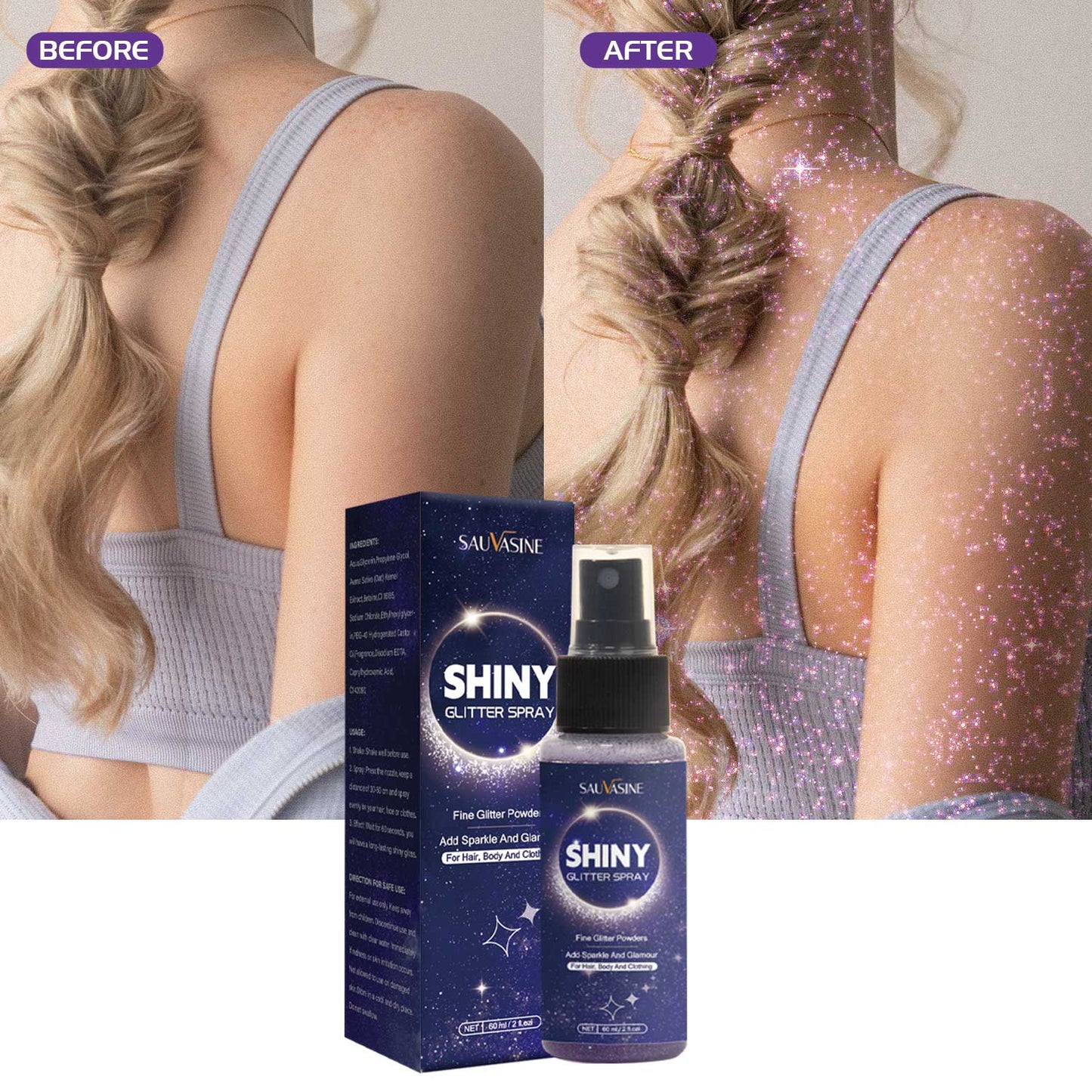 Cosmetics OEM 60ML Party Performance Long Lasting Body Shimmer Glitter Spray