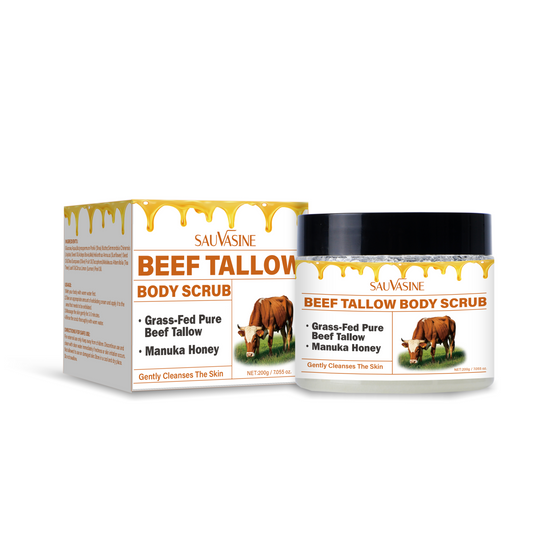 Customization Available 200g Gentle Exfoliating Nourishing Deep Cleansing Grass Fed Beef Tallow Manuka Honey Body Scrub